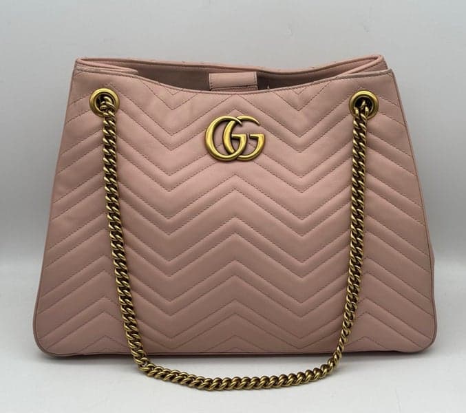 Gucci Pink Quilted Leather Marmont Metelasse Medium Shoulder Tote Bag