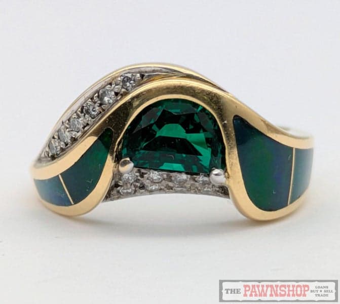 Lab-Grown Emerald, Opal and Diamond Dress Ring in 18ct Yellow Gold $7,400