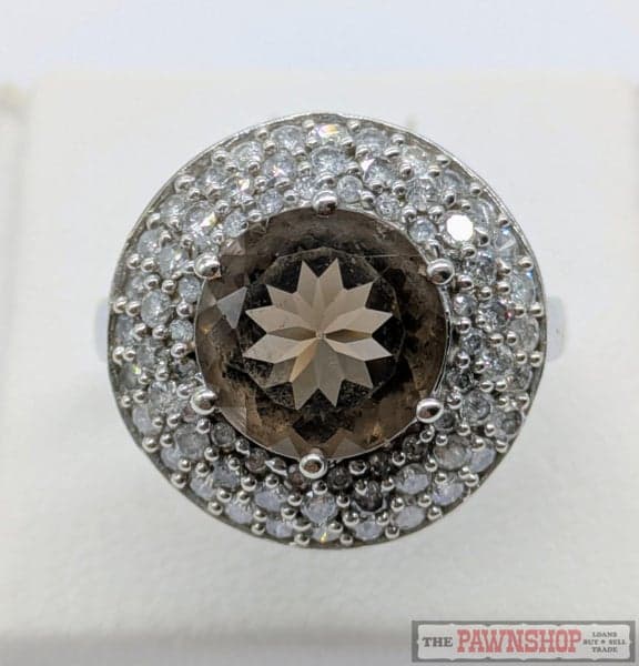 3.00ct Smokey Quartz and 0.75ct Diamond Cluster Ring in 10ct White Gold $3,700